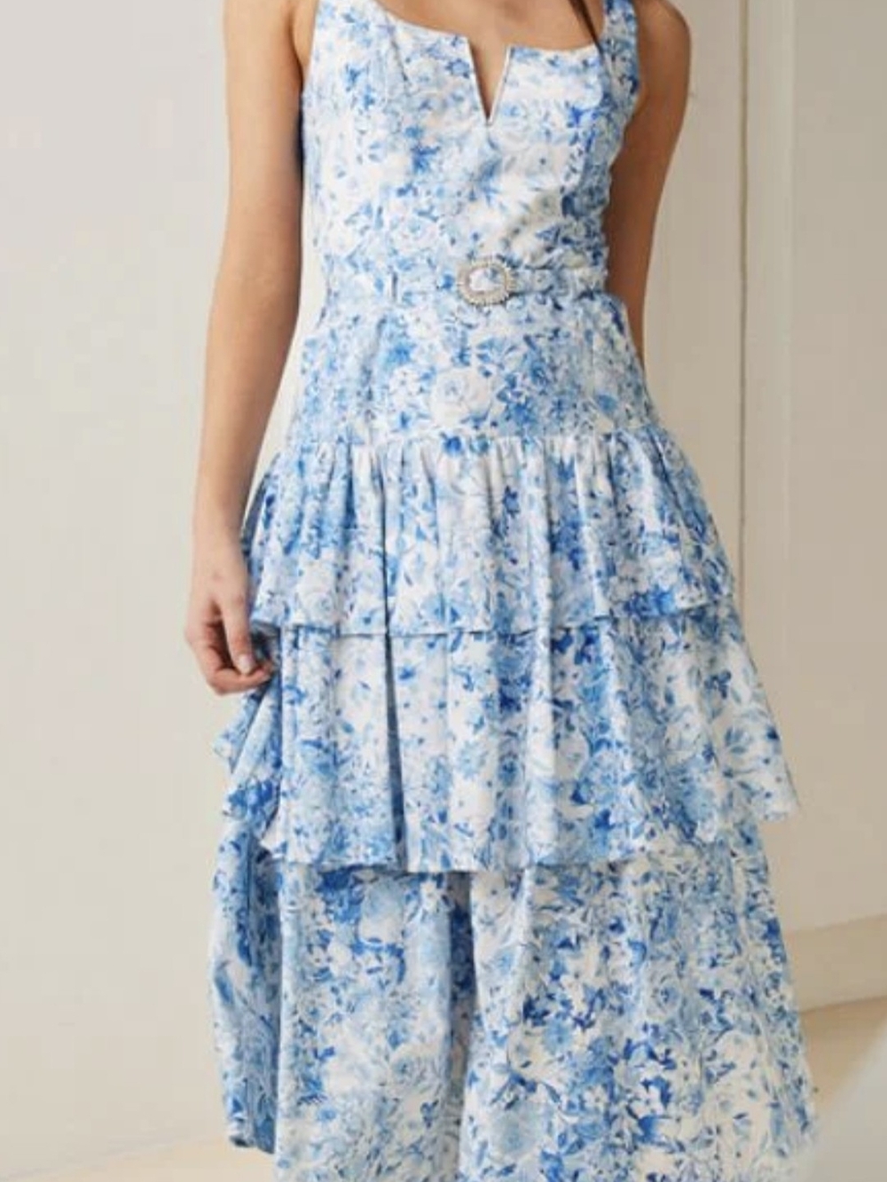 Generation Love Blue & White Floral Tiered Midi Dress